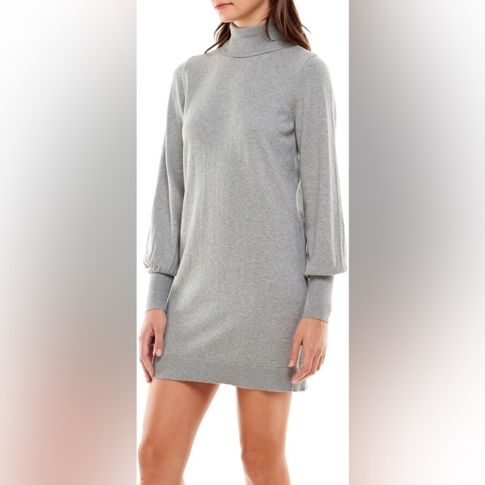 NWT WAYF Morela Long Sleeve Turtleneck Sweater Dress In Heather Grey XS